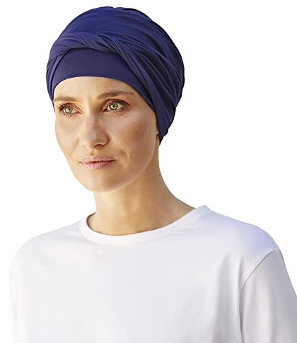 Christine Headwear Shakti Turban Damen Dunkelblau | Chemo Kopfbedeckung Damen | Kopftuch für Damen Mit Haarausfall | Chemo Mütze Damen Auf 95% Viskose Bambus 5% Elasthan