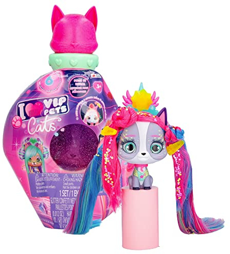 IMC Toys VIP Pets Cats Mystery, Sammler-Kätzchen, die im Dunkeln leuchten, mit langem Haar zum Kämmen und 15 Zubehörteilen - Spielzeug für Kinder und Mädchen +3 Jahre