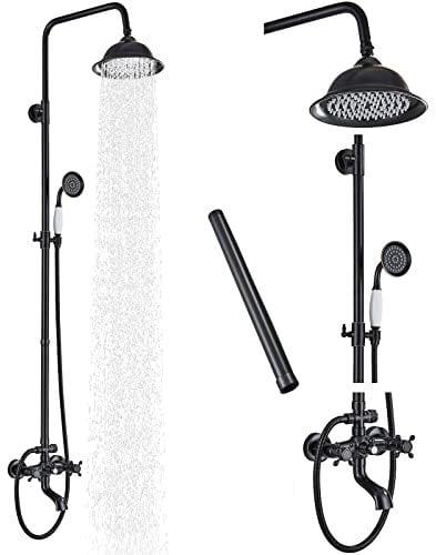 Gmusre Ölgeriebene Bronze Badezimmer Dusche Wasserhahn Set Outdoor Dusche Armatur 8 Zoll Regendusche Kopf Handheld Sprühwanne Auslauf Wandmontage Mixer Duschsystem mit 30,5 cm Verlängerungsrohr