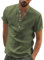 YAOBAOLE Linen Button Up Shirt Band Collar Henley Short Sleeve Summer Shirt for Men Army Green L