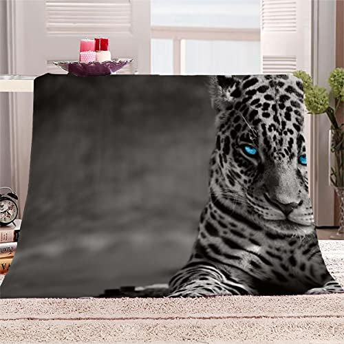 Aolity Babydecke 70x100 cm Schwarz-Weiß-Jaguar Blauäugiger Tiger Kuscheldecke Baby Personalisiert Flauschig Decke Flanell Flauschige Decke Kuschelige Wohndecke Sofadecke Reisedecke
