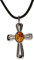 Artisana-Schmuck Bernstein Anhänger Kreuz, eleganter Kreuz Anhänger mit Lederband, gefasst in 925/000 Sterling Silber rhodiniert