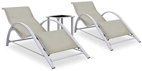 vidaXL Sonnenliegen 2 Stk. mit Tisch Aluminium Cremeweiß