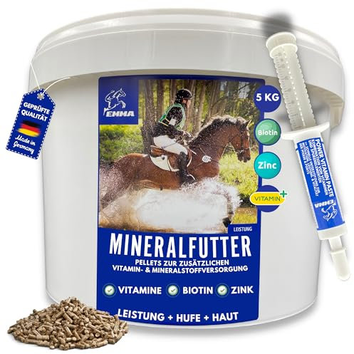 Mineralfutter Pferd + Vitamin b Pferd • Biotin Pferd Zink Selen Bierhefe Pferd • Pferdefutter mit Mangan Magnesium Pferd + Vitaminpaste Vitamin b komplex Fellwechsel Huf Haut Haar 5Kg 30ml