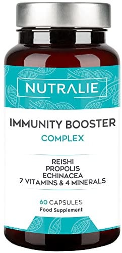 DEFENSAS INMUNITARIAS FORTE | Vit C + Equinacea + Própolis + Reishi + Zinc + Selenio + Hierro | Vitaminas Sistema Inmunológico Puro | IMMUNITY BOOSTER 60 Cápsulas Nutralie
