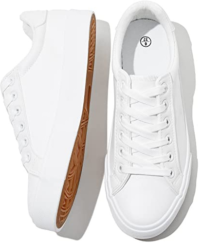 SERNIAL Women's White Tennis Shoes PU Leather Sneakers Casual Walking Shoes for Women(White,US9)