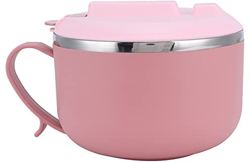 1200ML Capacity Lunch Bowl with Hollow Handle, Rice Noodle Bowl Air Tight Lid, Double Layer Soup Bowl, Prevent Scalding Instant Noodle Cooker, Thermal Lunch Box Container for Hoem Kitchen(Pink)