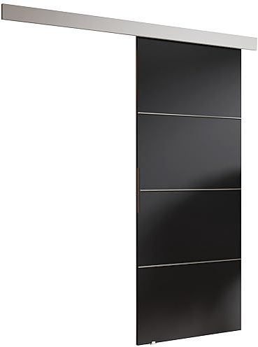KIER FURNITURE Schiebetür Komplettset - MALIBU - Tür mit Laufschiene - Schiebetürsystem - Raumspartür - Innentüren - Schiebetür - Graphit 106 x 205 x 1,6 cm