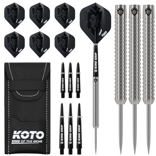 KOTO - Spinner 90% Darts 21 G, Silber, Darts Set inkl. 3 Barrels, 2 SetsFlights + Shafts & Dartwallet, Fester Ringgrip