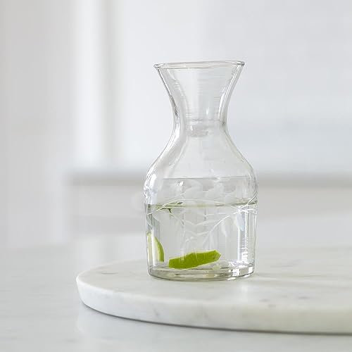 Clear Recycled Glass Carafe with Etched Vine Leaves, Water Drinks Jug Pitcher Vase