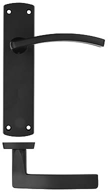 Geakv Aluminium Door Lever on Latch Backplate, Matt Black (18cm x 4cm) | Internal Door Handle