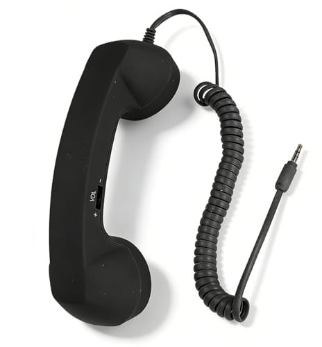 Sxhlseller Retro-3,5-mm-Telefonhörer, Strahlungssicherer Handy-Empfänger, Mikrofon-Mikrofon-Lautsprecher, Vintage-Telefonhörer für Mobiltelefone, Smartphones, mit USB C (Black)