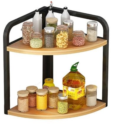 Piano di lavoro da cucina, scaffale angolare per spezie, accessori da cucina, portaspezie in legno, triangolare, in ferro, angolo Nathroom (2 piani L)