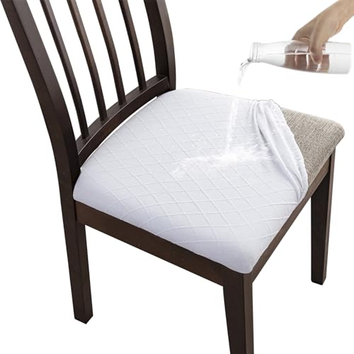 DEZYPZAM Stuhlbezug, Stuhlbezug Sitzfläche, Sitzbezüge für Esszimmerstühle, Stretch-sitzbezüge für Esszimmerstühle, Abwaschbar Stuhlbezug (Weiß,2er Set)