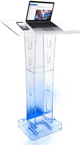 Sengfwin LED Lucite Rednerpult und Podium, Podium, Konferenzständer, Podium, Acryl, klar, transparent, Kirche, Büro, Stehpult, Stehpult, Stehpult, Konferenzständer, tragbar, aus Acryl