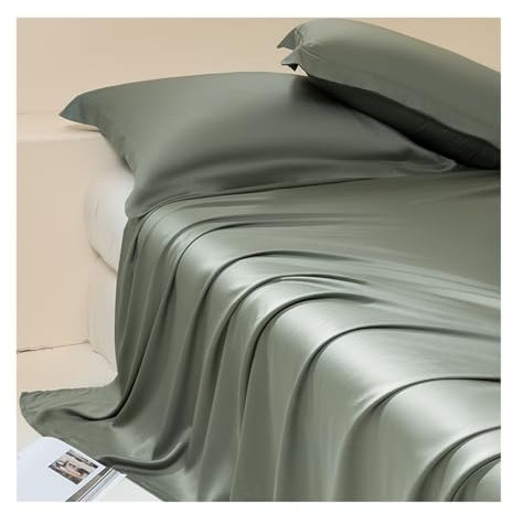 100% Eukalyptus Tencel/Lyocell Satin Bettlaken ohne Gummizug Betttuch Haustuch Laken ohne Gummi Seidig Glatte Kühlblätter für alle Jahreszeiten (Color : Green A, Size : 245x250cm)
