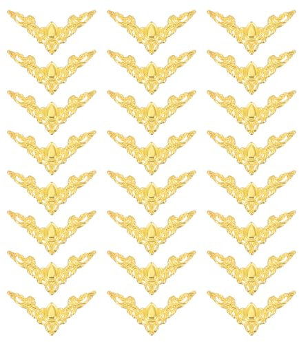 sourcing map Metal Corner Protector, Furniture Decorative Edge Cover, Album Corner Protectors Covers for Box Wooden Case Table Desk, 24 Pcs, Gold