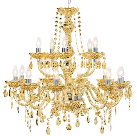 Riess Ambiente Design Kronleuchter Crystal 80cm Gold 15-armig Lüster Kristall-Lampe Pendelleuchte Hängeleuchte Esszimmerlampe Esstischlampe Foyerleuchte