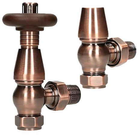 Bentley Traditional Antique Copper Thermostatic Radiator Valves Angle Lockshield