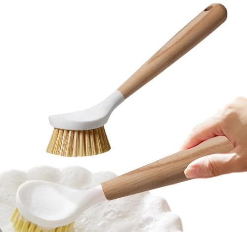 Brosse À Vaisselle À Long Manche – Brosse De Cuisine en Sisal avec Trou De Suspension, Forte Décontamination | Laveur De Vaisselle Résistant À l'usure pour Nettoyer Les Grilles Et Les Bols, Et