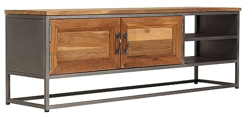 JUDYY TV-Schrank Recyceltes Teak und Stahl 120 x 30 x 40 cm, TV Lowboard, Fernsehschrank, Fernsehtisch, Fernseher Schrank, TV Sideboard, TV Board, TV Cabinet, TV Bank, TV Kommode