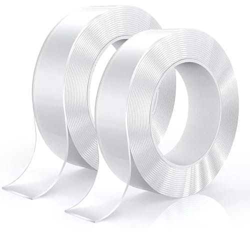 LUXECOVE 5 m doppelseitiges Klebeband, Nano-Klebeband, 20 mm breit, wiederverwendbar, zum Aufhängen von Bildern, Postern, Teppichen und in der Küche, 2er-Pack