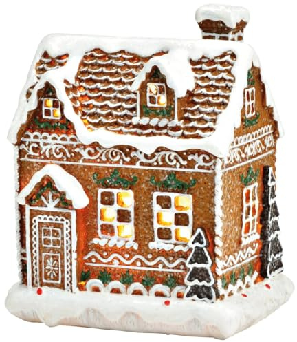 LED Lichterhaus Lebkuchenhaus Dekofigur Weihnachtshaus - Beleuchtetes Lichthaus zum hinstellen als Weihnachtsdeko Winterdeko 12 x 25 cm - Amerikanisches Leuchthaus Batteriebetrieben Weihnachtsfigur
