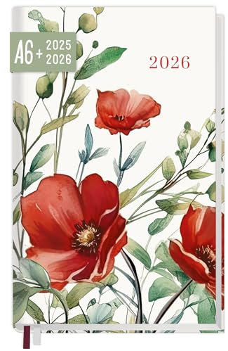 Häfft® Chäff-Timer Mini Taschenkalender 2025/2026 A6+ Wild Poppy Terminplaner klein, Laufzeit Jul 2025 - Dez 2026, 1 Woche auf 2 Seiten- nachhaltig & klimafreundlich