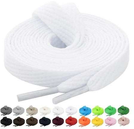 Handshop 2 pares de cordones planos para zapatillas 10mm ancho 20 colores, cordones anchos para zapatillas deportivas, zapatillas de skate Blanco Puro 152 cm