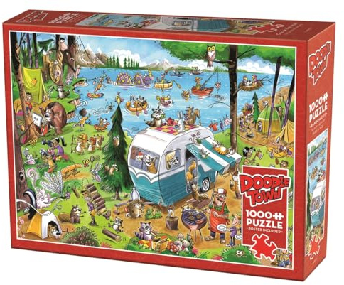 Cobble Hill 3844512 Verrückter Campingplatz, 1000 Teile Puzzle inkl. Puzzleposter für Erwachsene und Kinder ab 12 Jahren, Wimmelbild, Cartoon, 26.625 x 19.25