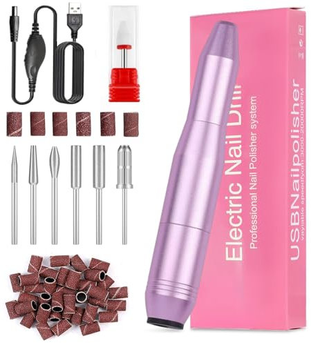 QILUCKY Electric Nail Drill & File Machine Kit,6 Bits & 16 Sand Bands,Adjustable 0-20000 RPM for Acrylic Gel Nails,Low Noise,Portable Manicure Tool with Gift Box for Home Salon