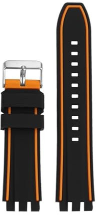 WHARGTSL 19mm 20mm 21mm Gummiarmband passend for Swatch Herren Uhrenarmband YVS400 YVS451 YVB404 Silikon wasserdicht Outdoor Sport Armband(Black Orange sk,19mm)