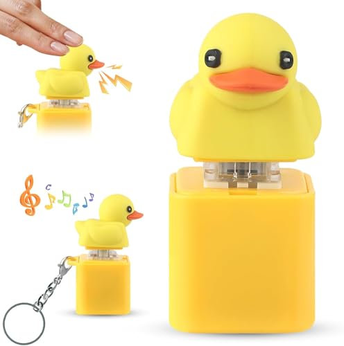 COLEESON 2Pcs Quacking Duck Fidget Toy, Fun Duckeys Fidget Keyring, with Colorful Lights, Rattling Sound, Duck Keyboard Keycaps Clicker, Sensory Duck Toy for Stress Anxiety Relief