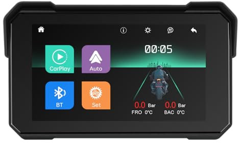 Rimoody Inalámbrico Carplay Display Motos Android Auto, 5 Pulgadas Touchscreen Carplay Radio Coche Portátil para Motos, Wireless Carplay Pantalla para Moto con Bluetooth/Navigation/IP67 Impermeable