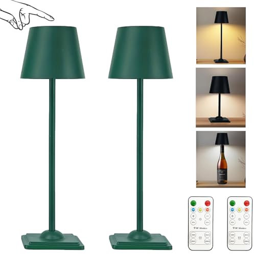 AIMARS Rechargeable Lamp, Touch & Remote Control Waterproof Table Lamp with 3-Color Modes, USB Portable 3-in-1 Multi-Scene Bedside Lamps for Bedroom, Living Room, Dining, Outdoor (Green, 2-Pack)