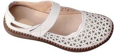 Mary Jane Flats - Scarpe basse da donna senza lacci, punta tonda, traforate, casual, traspiranti, comode, leggere, alla moda, con punta chiusa, sandali piatti, bianco, 39 EU
