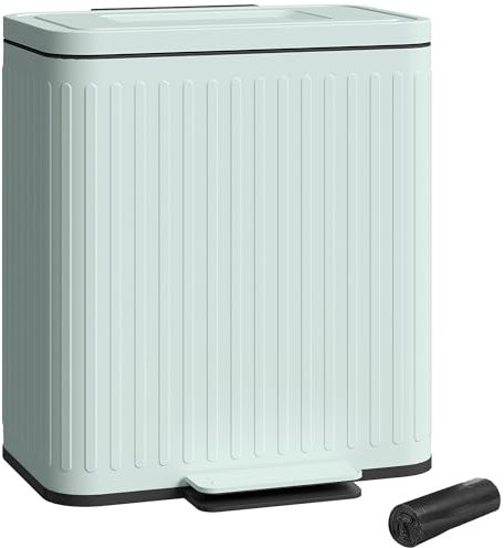 HOMCOM Dual Kitchen Bin, 2 x 20L Double Bin for Recycling and Waste, Fingerprint-proof Pedal Bin with Soft-Close Lid, Removable Inner Buckets, Rubbish Bags, Green