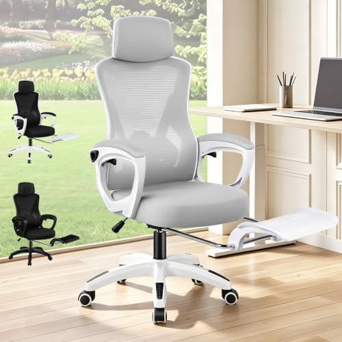ALFORDSON Bürostuhl Netzstuhl Schreibtischstuhl Ergonomisch,Weiß Grau | Hochlehner Großflächiger Lendenstütze,Höhenverstellung,Drehstuhl Neigungswinkel 90°-150°,150 kg belastbar