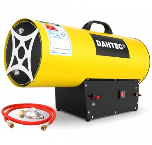 DAHTEC 170,600 BTU/h Portable Industrial Gas Space Heater for Garages, 50KW | Fan Space Heater, Garage Warmer, Workshop Heater, Hot Air Blower, Fuel Consumption 3.63 kg/h, Yellow