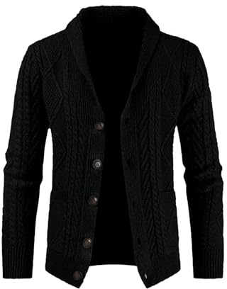 JMIERR Mens Cardigans Classic Casual Long Sleeve Shawl Collar Buttons Down Cable Knit Sweater with Pockets