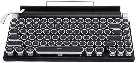 Annadue Retro Schreibmaschinen Tastatur, Drahtlose Mechanische Tastatur mit Runden Tastaturkaps, Bluetooth USB C, 14 Hintergrundbeleuchtungsmodi, Metallrahmen für PC, Tablet, Telefon