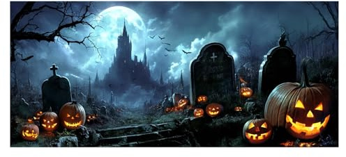 Hanraz halloween deko tür, Halloween Banner 480x210 CM Hintergrund Wanddeko | Stoff Party Extra Große Wandteppich Happy Halloween-Dekoratio Garagenbanner Türdeko Für Outdoor Innen Garten Haustür