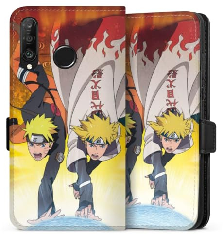 Klapphülle kompatibel mit Huawei P30 Lite Handyhülle aus Kunst Leder schwarz Flip Case Minato Namikaze Offizielles Lizenzprodukt Naruto Shippuden