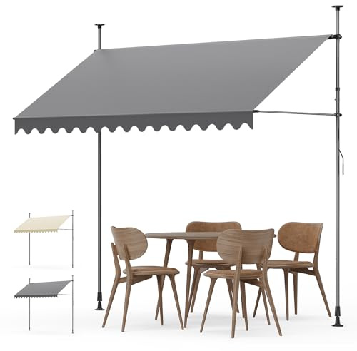 YEAUPE PRO Klemmmarkise | Balkonmarkise ohne Bohren | Klemmmarkise mit Handkurbel | Markise UV-beständig höhenverstellbar & wasserabweisend | Dunkel Grau (300 * 180cm)