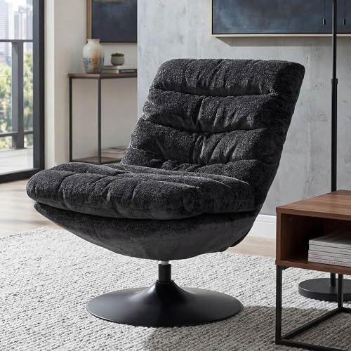 Mendler Loungesessel HWC-Q29, Cocktail-/Polster-/Relaxsessel Sessel drehbar Stoff Chenille (470g/m²) Öko-Tex Stahl - dunkelgrau