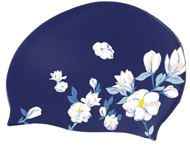 Kaeltsyn Gorro de baño de silicona con patrón floral, 24 cm de ancho superior, gorro de natación para mujeres y niños, piscina, playa y clases de natación, flor
