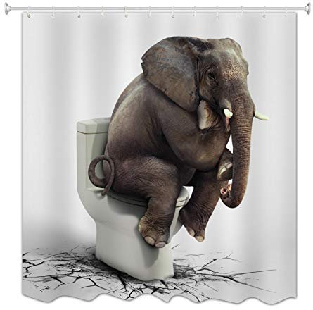 A.Monamour Weiße Hintergründe Elefanten Sitzen Auf Wc Geknackt Boden Lustig Drucken Antibakterielle wasserdichte Polyester Stoff Duschvorhang Für Bad Zubehör 180X200 cm / 72 X78