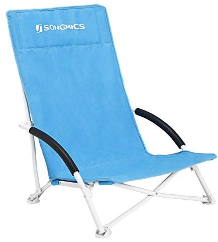 SONGMICS Strandstuhl, tragbarer Klappstuhl, mit hoher Rückenlehne, klappbarer Campingstuhl, leicht, hoch belastbar, Outdoor-Stuhl mit Tragetasche, hellblau GCB61BU