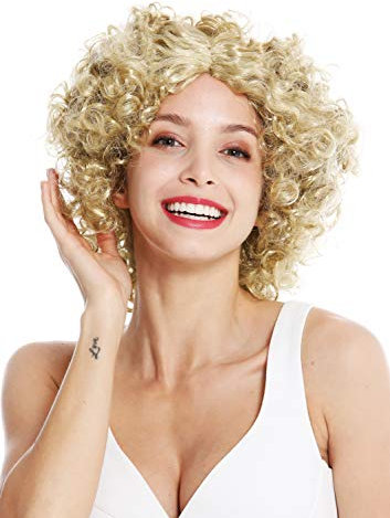 WIG ME UP - DH1101-ZA89 Perücke Damen Karneval Fasching Funky 60er 70er Funk Afro Locken Mittelscheitel Blond