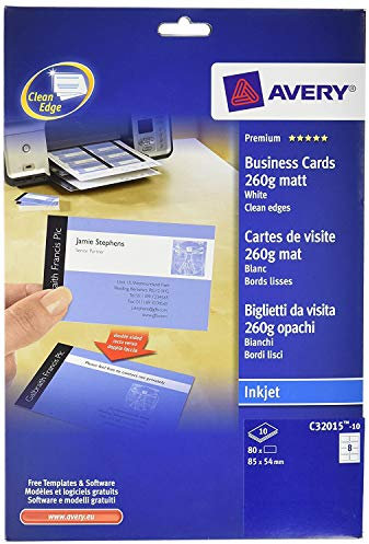 AVERY ZWECKFORM 5 Hüllen mit 80 Visitenkarten (85 x 54 mm), matter Tintenstrahldruck, 260 g